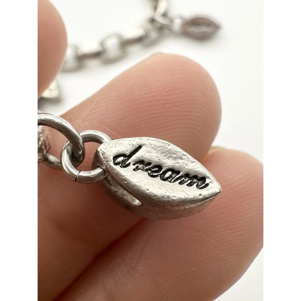 925 Silver Oval Chain Crystal Charm Bracelet Engraved Dream Love 9” 29.52gr